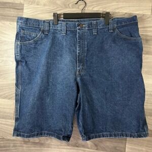 Wrangler Mens Carpenter Shorts Blue‎ Flat Front Pockets 46 Denim Pants